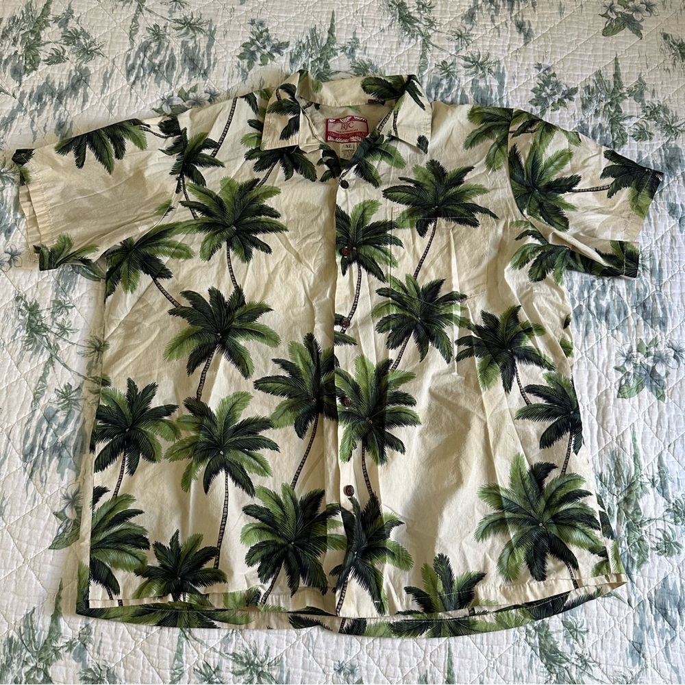 RJC Hawaiian Shirt Palm Print XL Made in Hawaii
